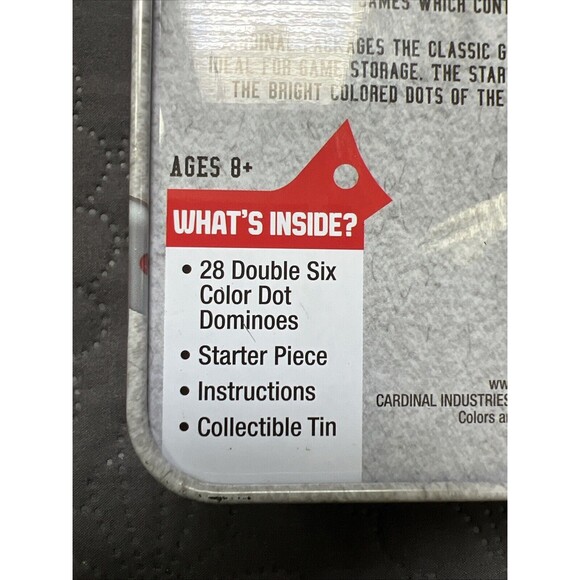 28 Double Six Color Dot Dominoes in Metal Tin Classic Games Cardinal Games Home - Picture 7 of 10